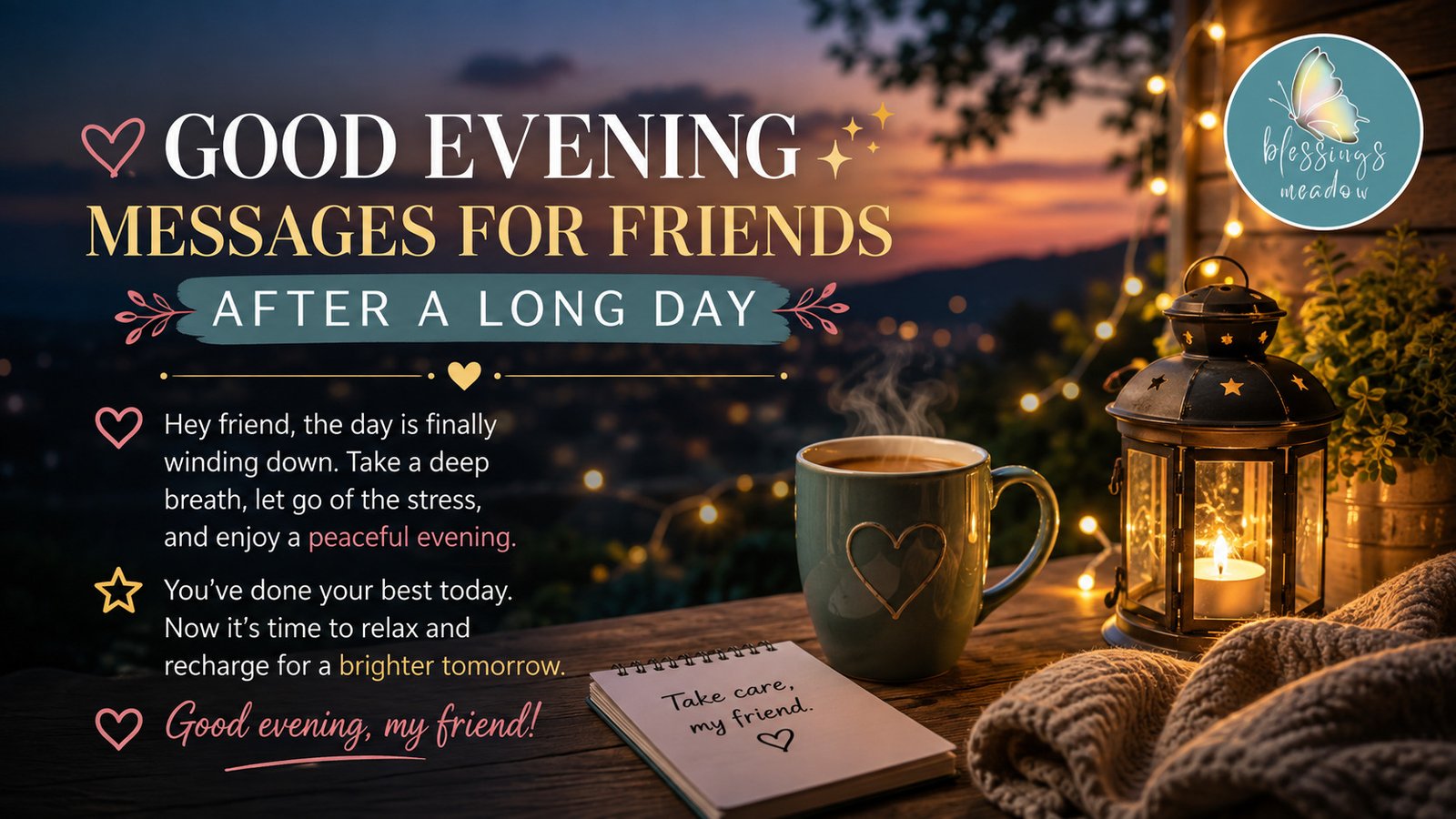 Good Evening Messages for Friends After a Long Day